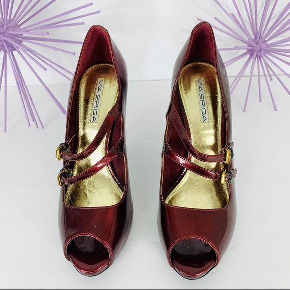 Via Spiga / Patent Wine Color Peep-toe Heel - Picture 3 of 8